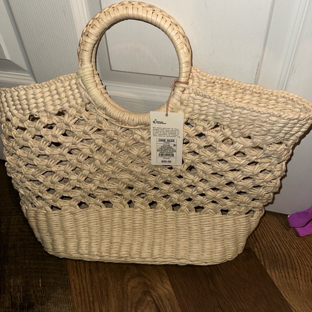 Beige Woven Tote Bag